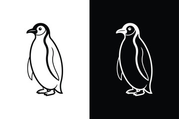 Obraz premium Penguin vector isolated icon illustration. Black penguin silhouette, line art icon, vector illustration on white background.