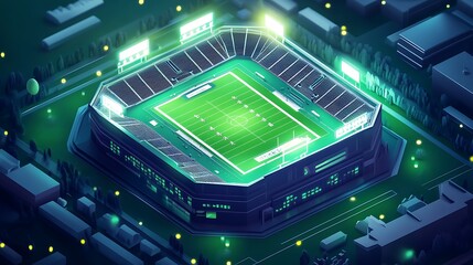 Fototapeta premium Illuminated Football Stadium at Night, Low Poly Style.