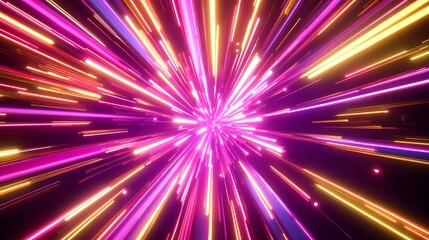 Radiating Neon Light Burst, futuristic flashes, Motion lights,  Colorful Streaks on Dark Background