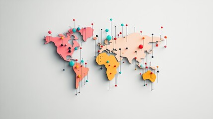 Fototapeta premium A map of the world with different colored pins representing business locations.