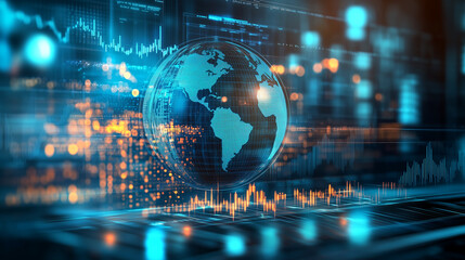 Fototapeta premium A close-up view of a computer screen displaying stock exchange graph and chart representing increased and decreased price in the stock market. 