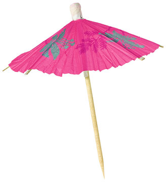 Pink cocktail umbrella isolated, ideal for summer drinks and tropical-themed designs. Pink Cocktail Umbrella.