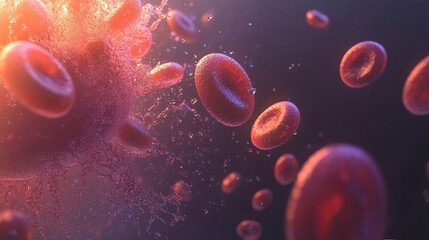 Red blood cells moving through fluid