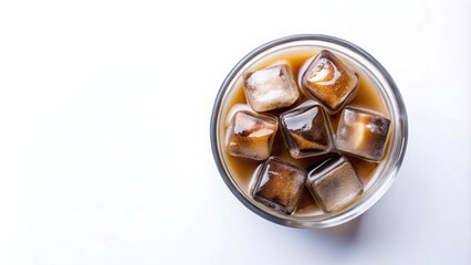 Cold coffee with ice cubes in a clear glass