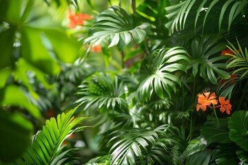A bunch of green plants with orange flowers