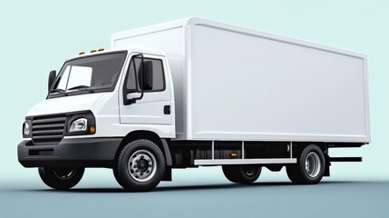 White Delivery Truck, Isolated on Blue Gradient, Commercial Transport Vehicle for Logistics