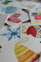 Fototapeta premium Christmas background. Set of watercolor greeting cards