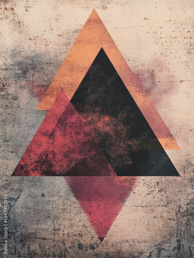 Fototapete layered triangular shapes in varying colors interact with a textured background, forming a captivati