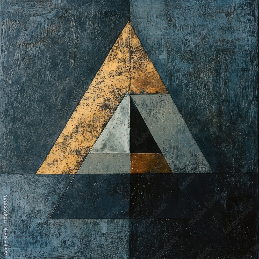 Fototapete Geometric shapes playfully arranged in varying sizes and colors interact with a textured backdrop, evoking a sense of depth and intrigue. Generative AI