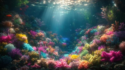 Obraz premium Vibrant coral reef teeming with marine life.