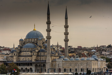 View of Yeni Cami Mosque at sunset,  Istanbul, Turkey