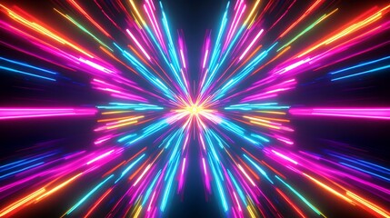 Obraz premium Radiating Neon Light Burst, futuristic flashes, Motion lights, Colorful Streaks on Dark Background