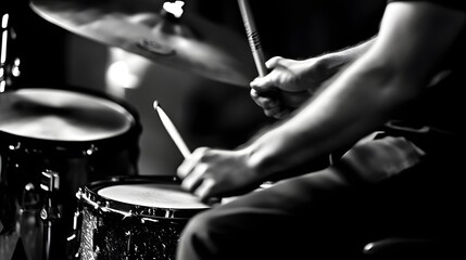 Naklejka premium A drummer's hands move rhythmically over the drums.