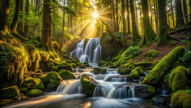 Majestic Waterfall Stream in Old Growth Rainforest Trails of Ladysmith, BC - Nature's Serenity Unveiled