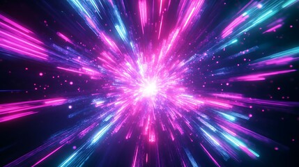 Radiating Neon Light Burst, futuristic flashes, Motion lights,  Colorful Streaks on Dark Background