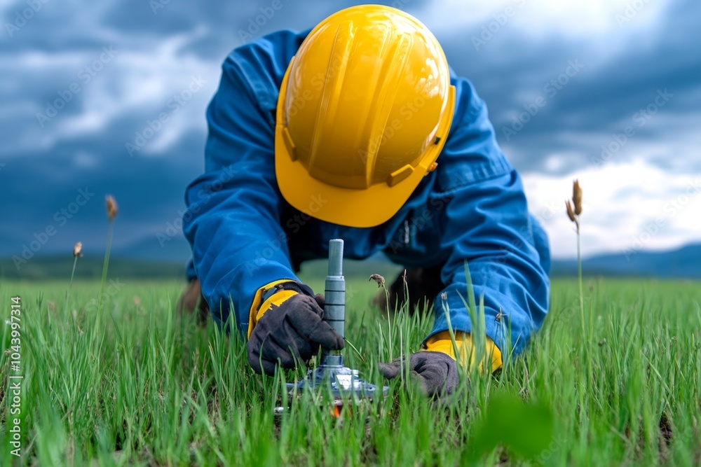 Poster a researcher using data from a weather station, collecting empirical evidence to study climate patte