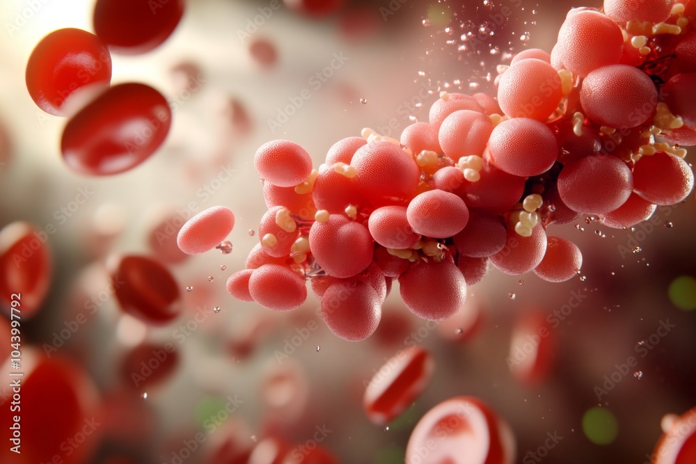 Poster abstract minimalist design of a platelet cluster, with soft shapes and subtle gradients showing plat