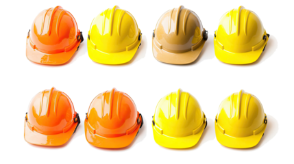Collection of Fireman Helmets in Vibrant Orange and Yellow Colors Generative AI