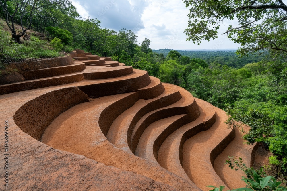 Aufkleber abstract minimalist outline of sigiriya rock, capturing the iconic shape of the ancient fortress wit