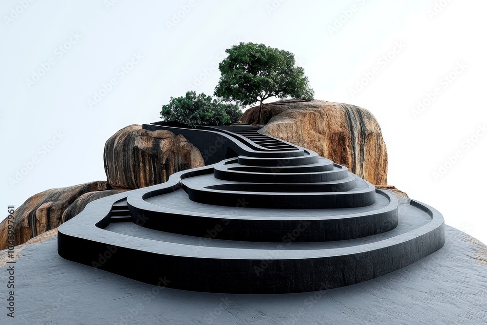 Poster abstract minimalist outline of sigiriya rock, capturing the iconic shape of the ancient fortress wit