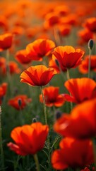 Dynamic floral pattern of red and orange poppies on full frame