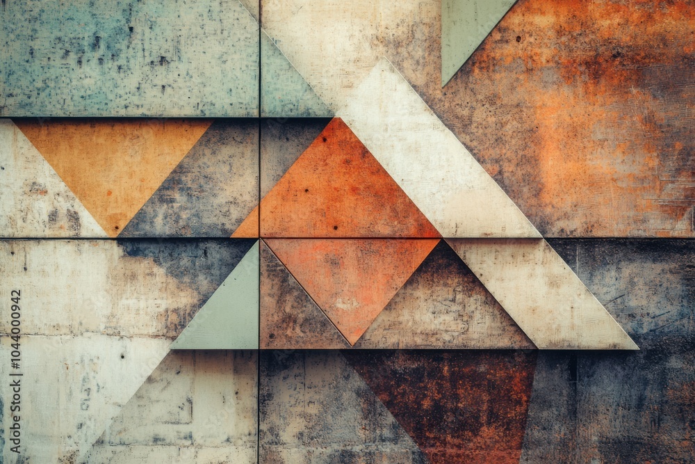 Poster Asymmetrical triangles and vivid colors contrast against a textured background, showcasing a unique and captivating design. Generative AI