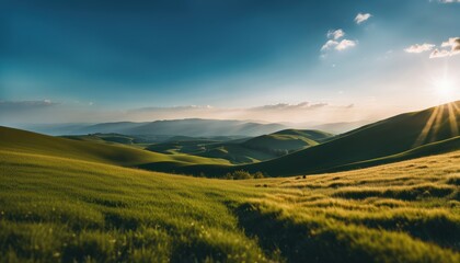Fototapeta premium Panoramic view of endless grassy hills