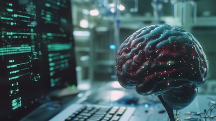 Next-generation cognitive computing research lab, cognitive AI models and neural network simulations in a cognitive science laboratory, High-tech style