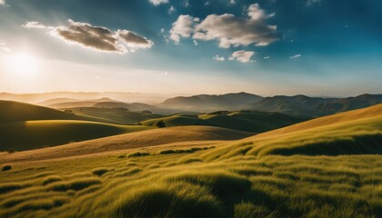 Panoramic view of endless grassy hills
