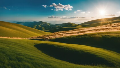 Obraz premium Panoramic view of endless grassy hills