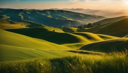 Obraz premium Panoramic view of endless grassy hills