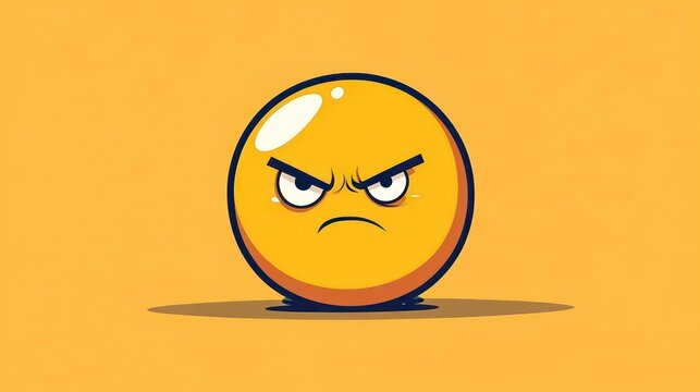 Yellow cartoon emoticon with angry expression on a yellow background.