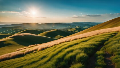 Obraz premium Panoramic view of endless grassy hills