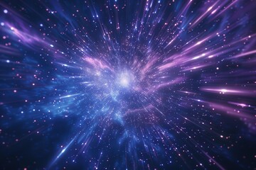 Fototapeta premium A Cosmic Burst of Light and Stars in a Deep Blue and Purple Nebula