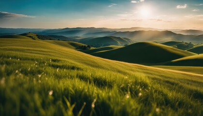 Obraz premium Panoramic view of endless grassy hills