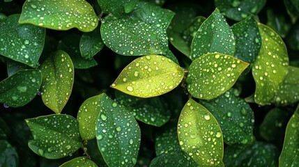 Fototapeta premium Fresh Green Leaves with Raindrops for Nature Lovers