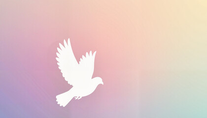 Obraz premium Silhouette of peace dove flying on colorful gradient background
