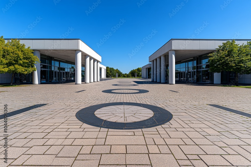 Fototapete minimalist courthouse design, with simple geometric shapes and a clean color scheme representing law