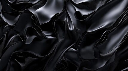 Fototapeta premium Abstract black silk fabric with flowing, smooth folds creating a luxurious and elegant texture. Perfect for concepts related to luxury, fashion, minimalism, and high-end design, mockup