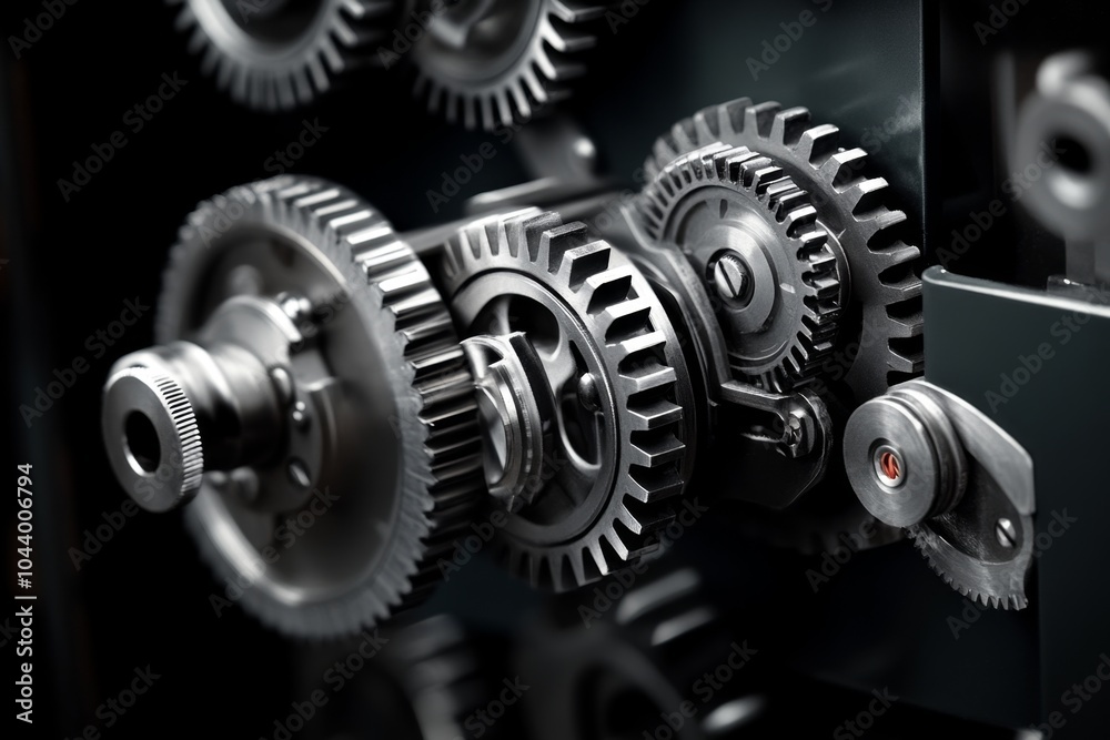Poster minimalist outline of industrial machinery gears, with simple, clean lines representing the intricat