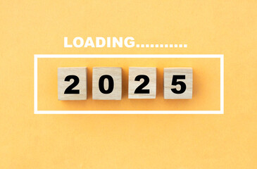 wooden cube loading 2025, Happy New Year 2025 Team, teamwork, Strategy, goal, Money, Budget,...