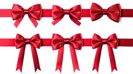 Elegant Red Satin Bows on Transparent Background Generative AI