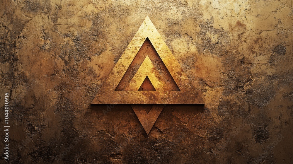 Aufkleber Textured golden background features bold, asymmetrical triangular shapes arranged to create an intriguing modern design. Generative AI