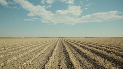 Crops lie dry under a clear blue sky showing the harsh impact of drought