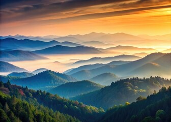 Fototapeta premium Minimalist Mountain Ridge in Morning Haze - Panoramic View for Serene Nature Photography