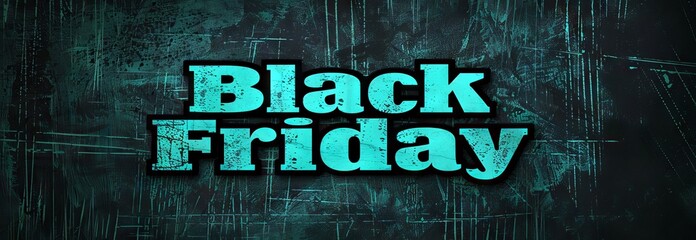 Neon Blue Green Black Friday Wide Banner with Dynamic Grunge Background Elements. Concept of Major Sales Event, Shopping Extravaganza, Retail Discounts