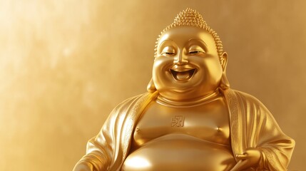 Gold Maitreya Buddha, with a happy expression on his face
