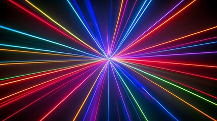 Radiating Neon Light Burst, futuristic flashes, Motion lights,  Colorful Streaks on Dark Background