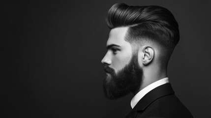 Fototapeta premium Stylish Man with Beard and Haircut in Profile View