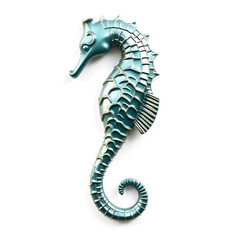 Fototapeta premium Seahorse metallic 3D image of turquoise seahorse on white background. Generative AI